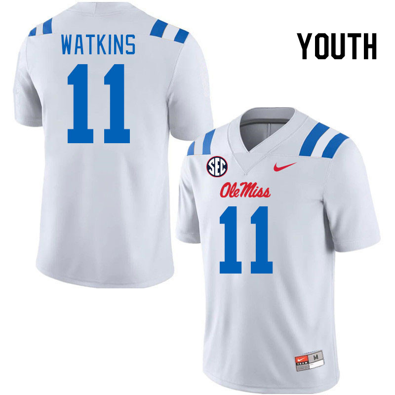 Youth #11 Jordan Watkins Ole Miss Rebels 2024 New Uniforms College Football Jerseys Stitched-White